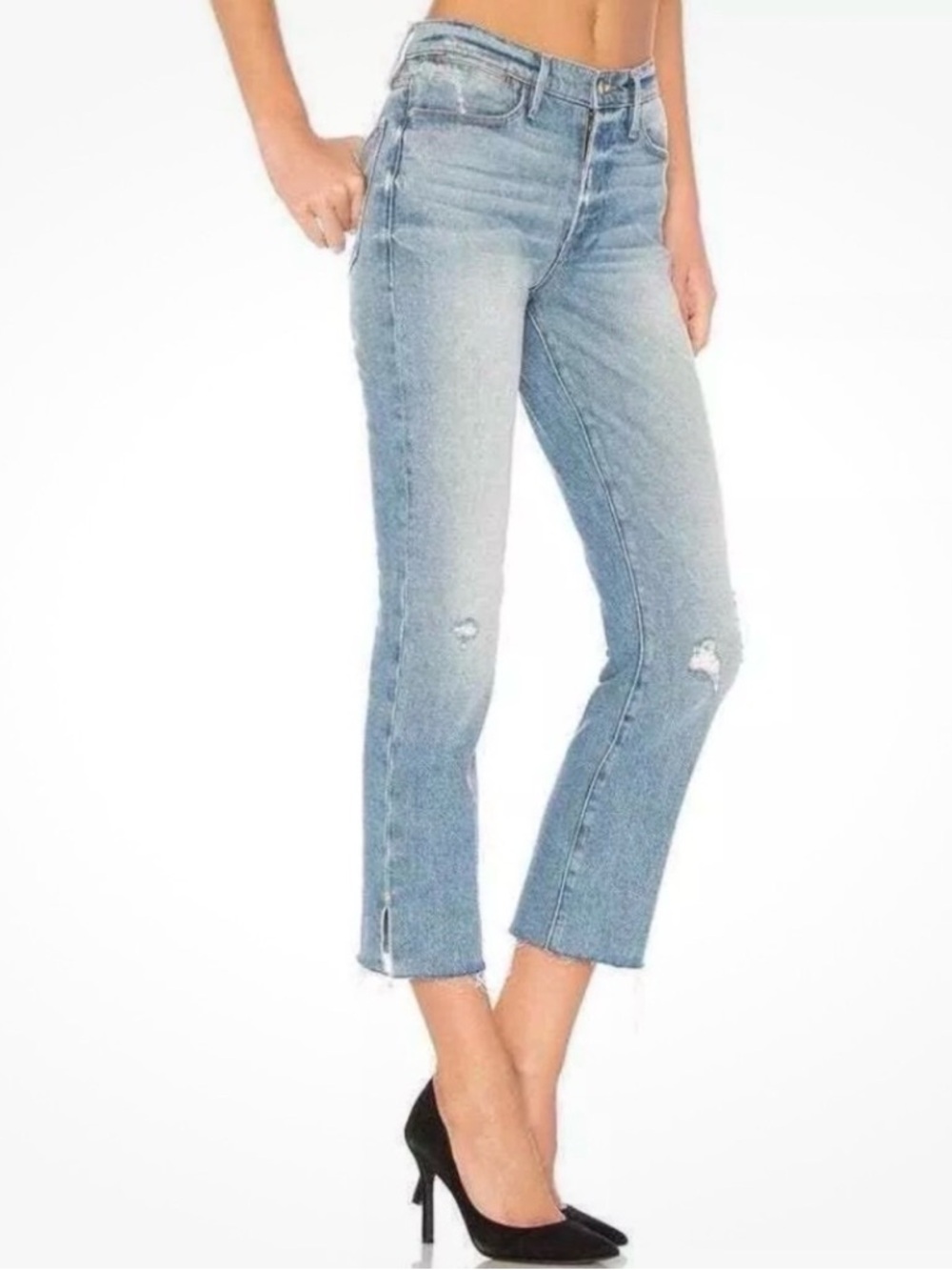 Frame Denim Light Wash Cropped Straight Jeans